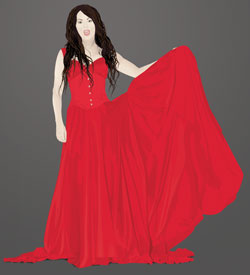 Vector of a woman wearing a red dress and the vector outlines for that image