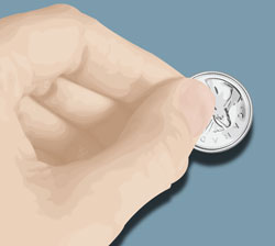 Vector of a hand and a coin and vector outlines of the hand and coin